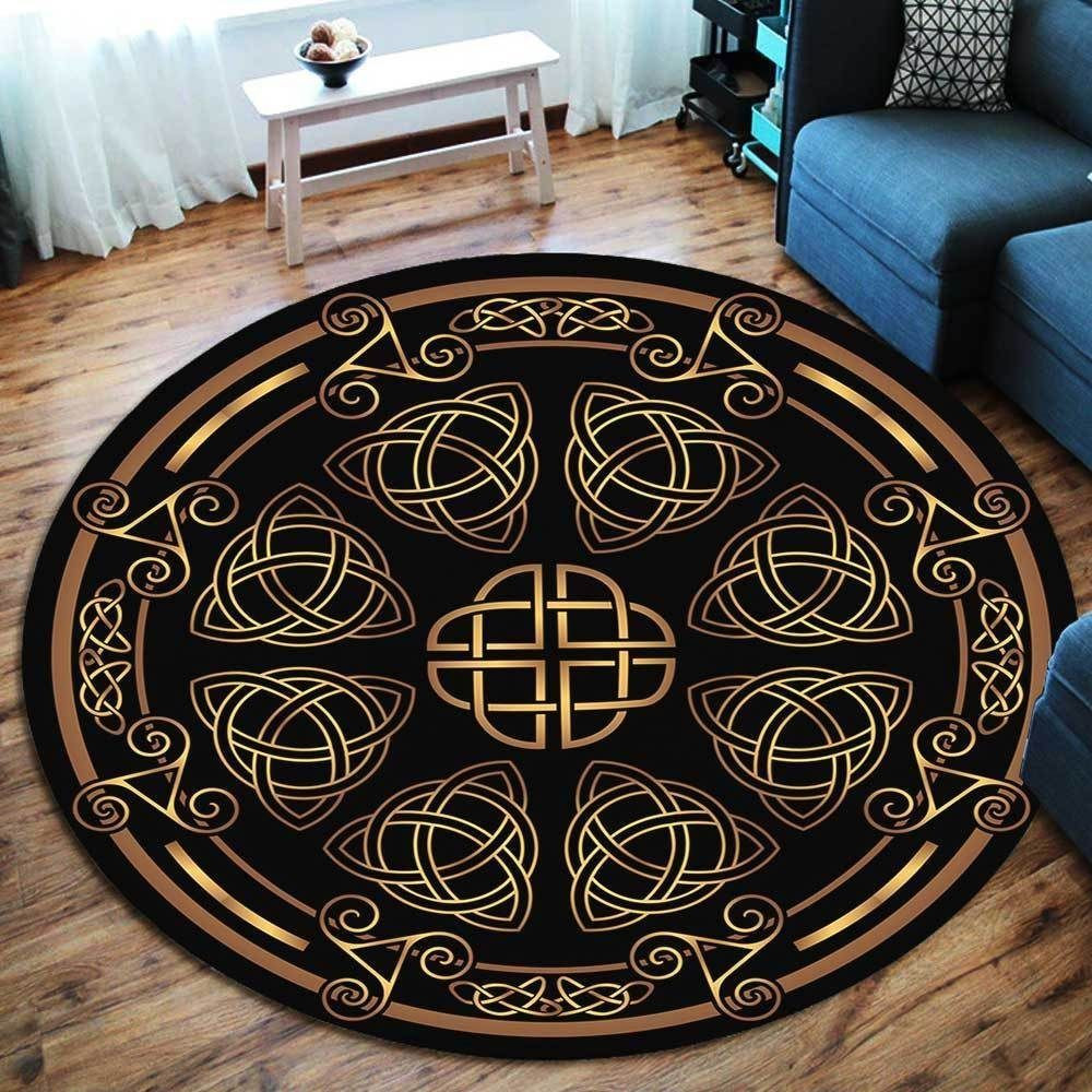 Golden Ancient Pagan Round Rug Carpet Bedroom Livingroom Home Decor
