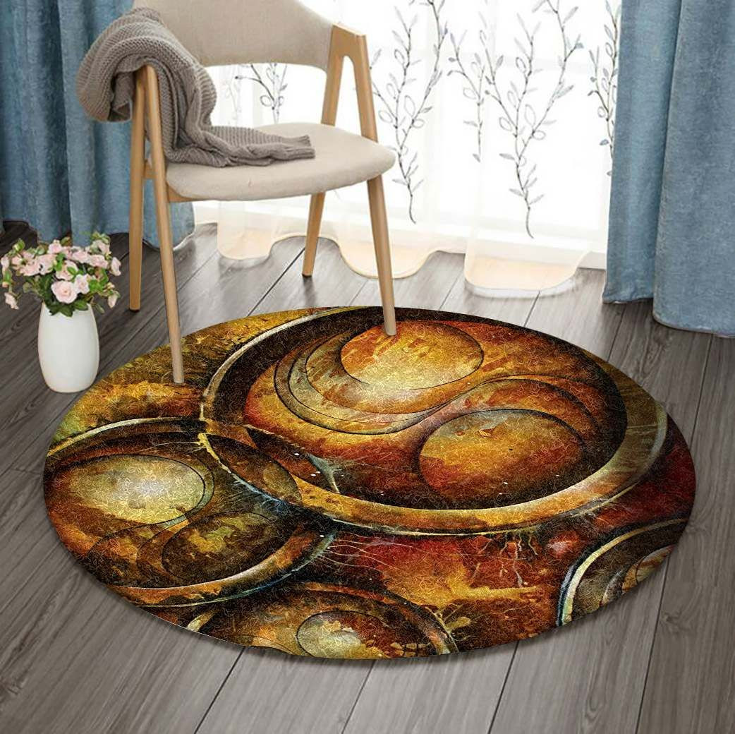 Golden Circle Round Rug Carpet Bedroom Livingroom Home Decor
