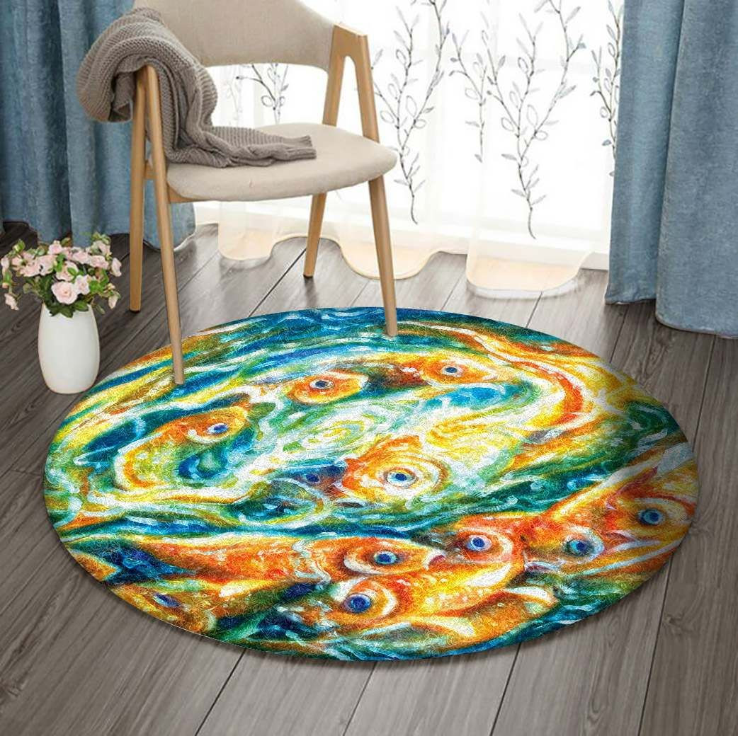 Golden Fish Round Rug Carpet Bedroom Livingroom Home Decor