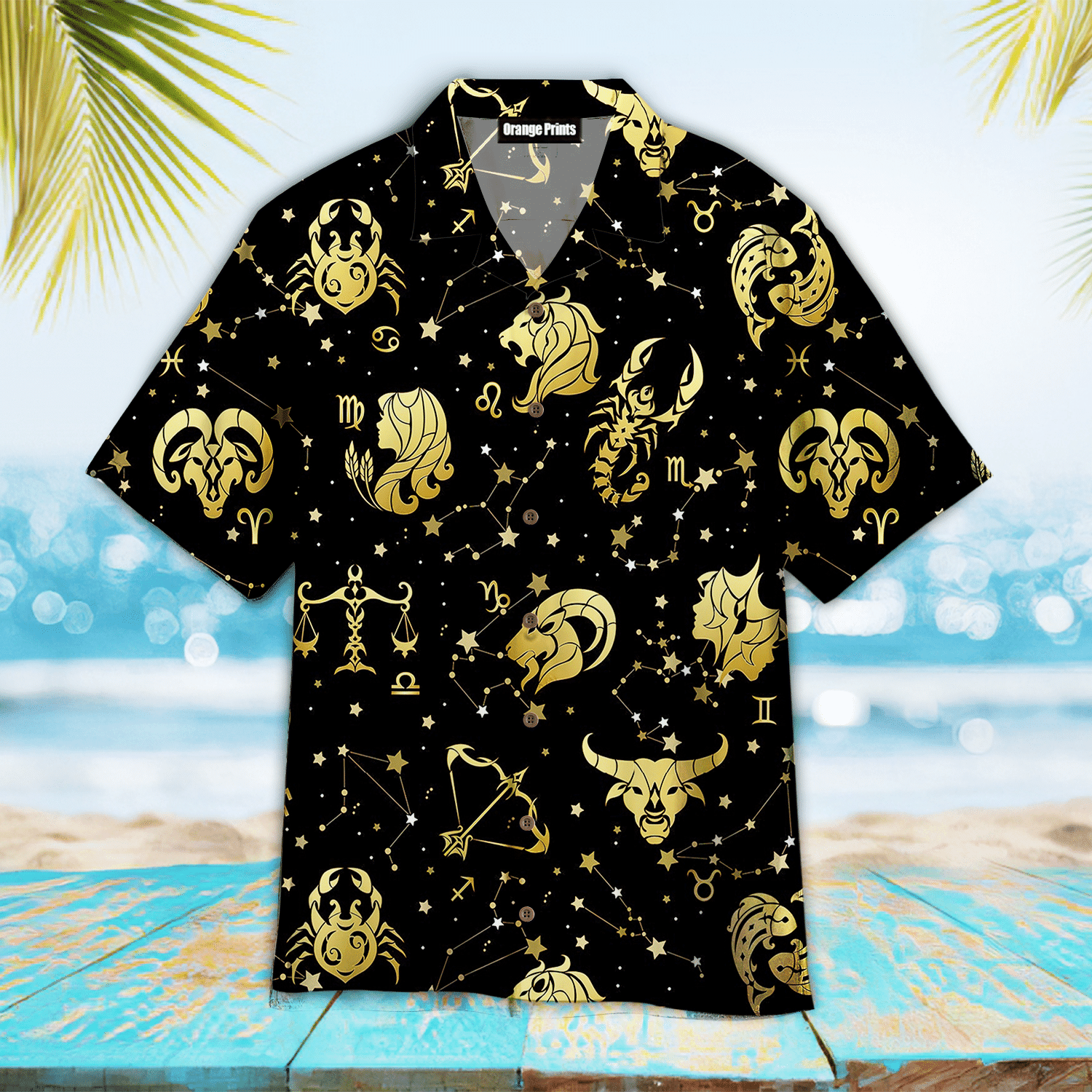 Golden Horoscope Zodiac Signs Hawaiian Shirt