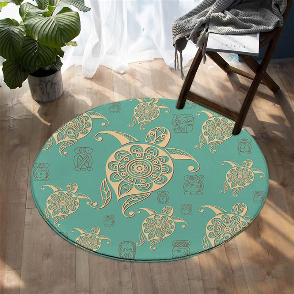 Golden Line Turtle Round Rug Carpet Bedroom Livingroom Home Decor