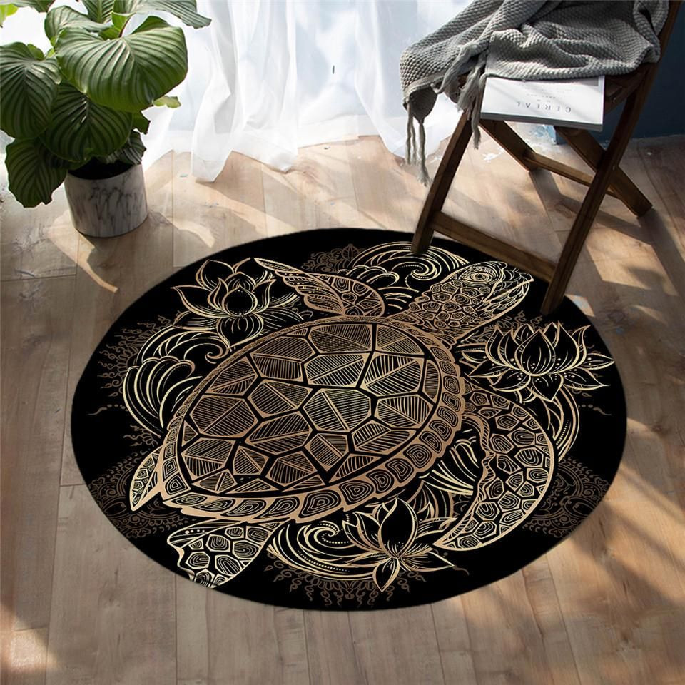Golden Line Turtle Round Rug Carpet Bedroom Livingroom Home Decor