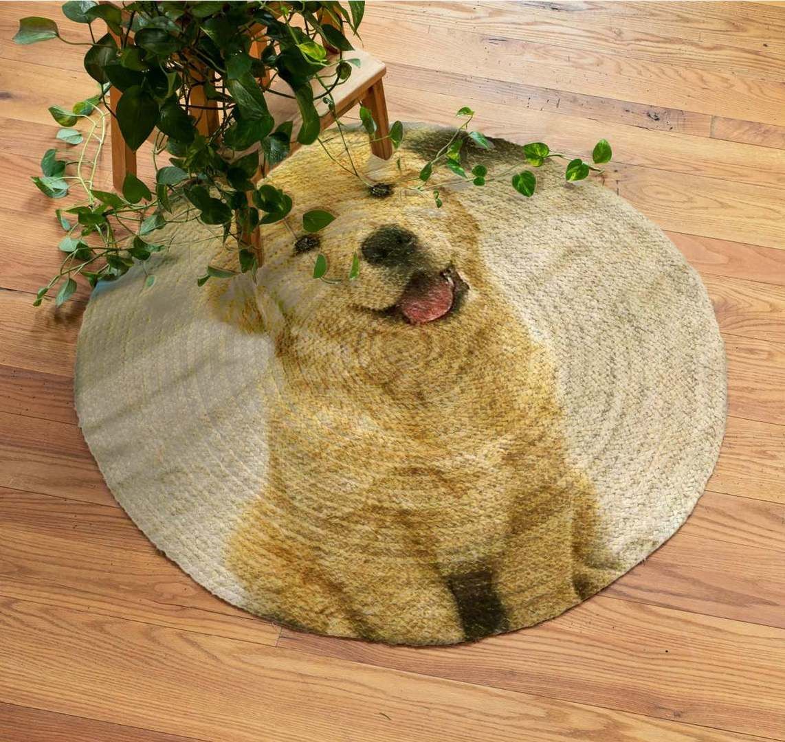 Golden Retrieve Round Rug Carpet Bedroom Livingroom Home Decor
