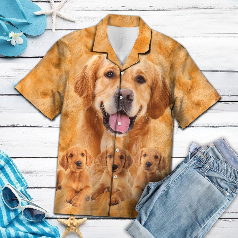 Golden Retriever Brown Hawaiian Shirt