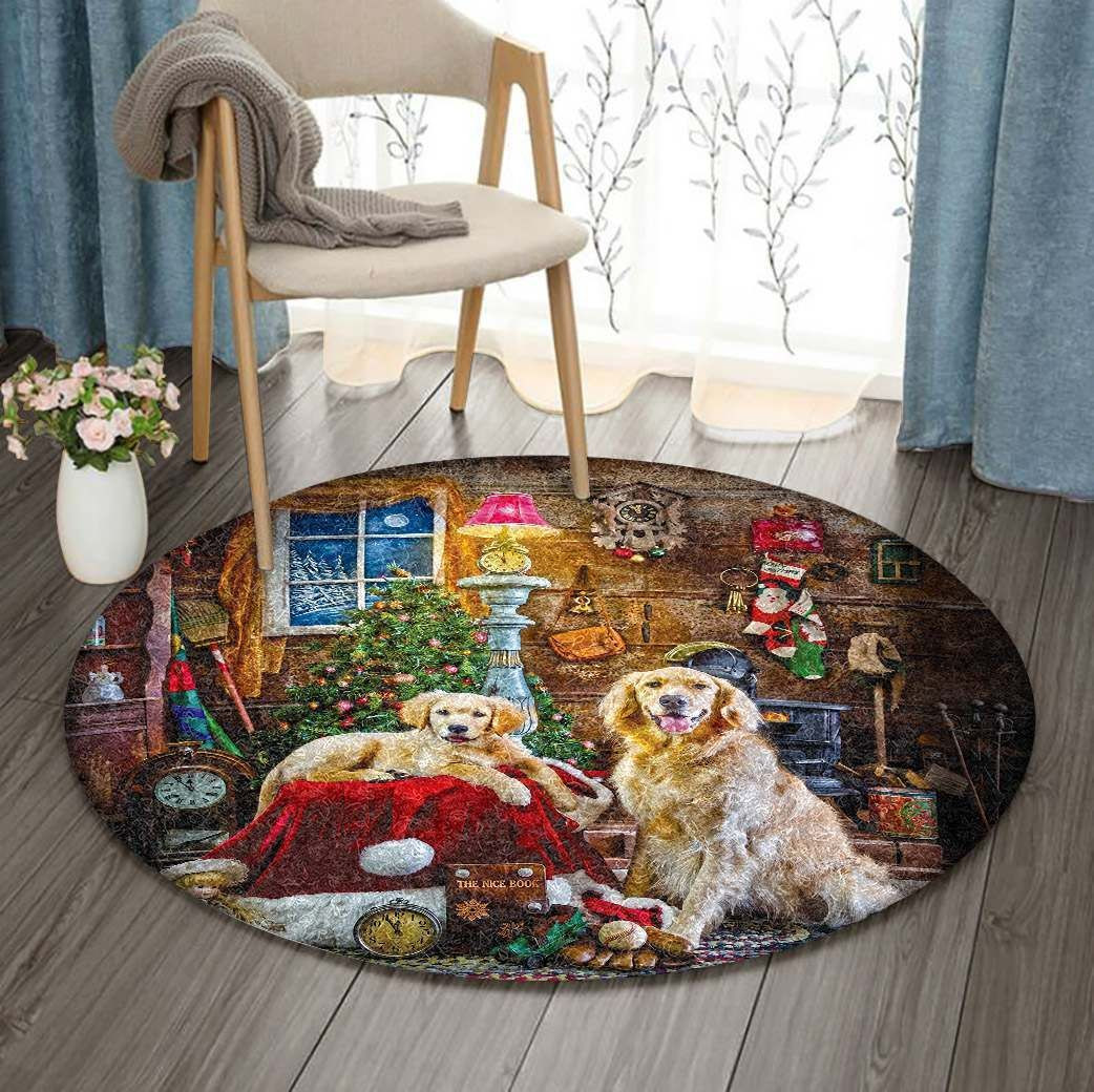 Golden Retriever Christmas Round Rug Carpet Bedroom Livingroom Home Decor