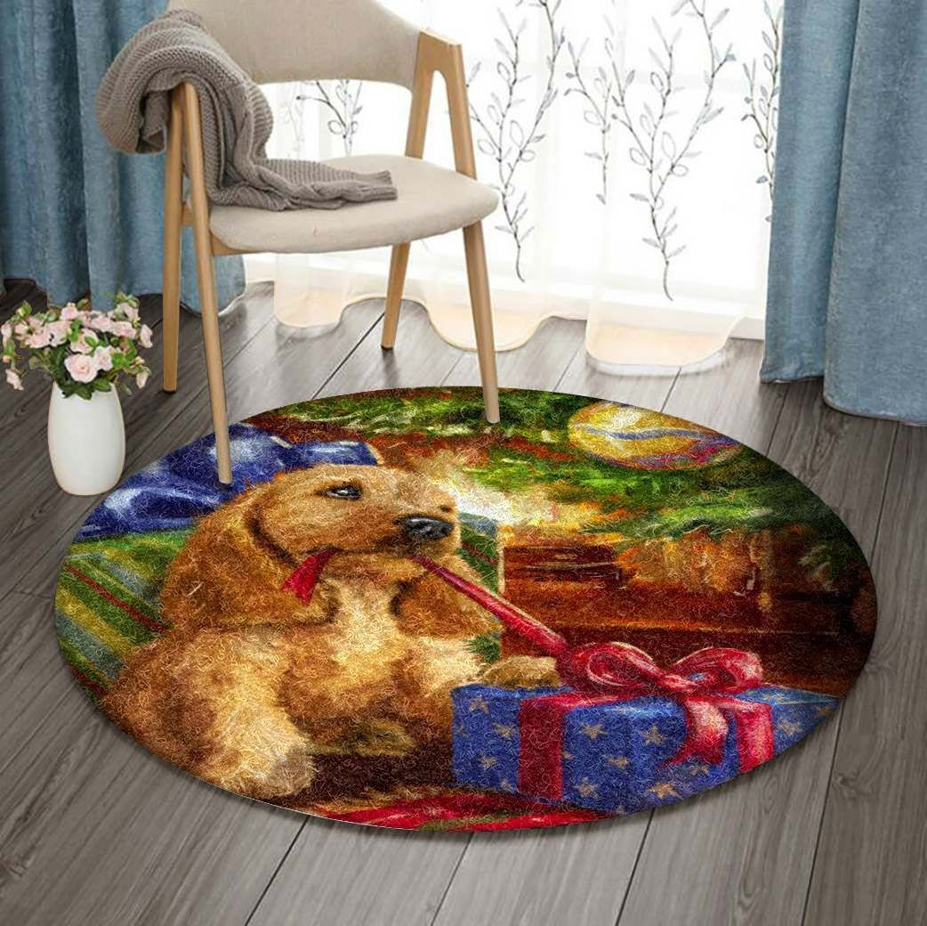 Golden Retriever Christmas Round Rug Carpet Bedroom Livingroom Home Decor