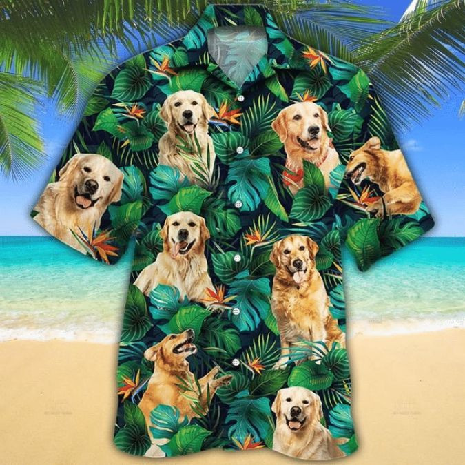 Golden Retriever Dog Lovers Tropical Leaves Hawaiian Shirt