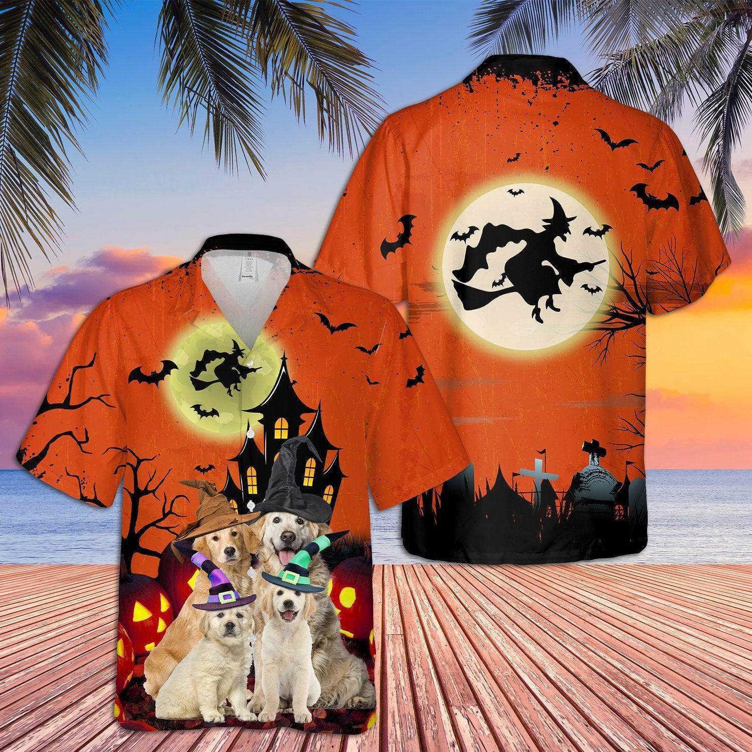 Golden Retriever Halloween Hawaiian Shirt