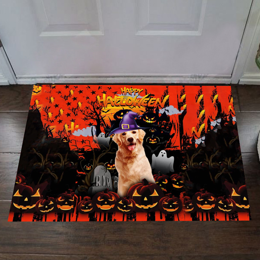 Golden Retriever Happy Halloween Rubber Doormat Cute Halloween Home Decor Best Gifts For Dog Lovers