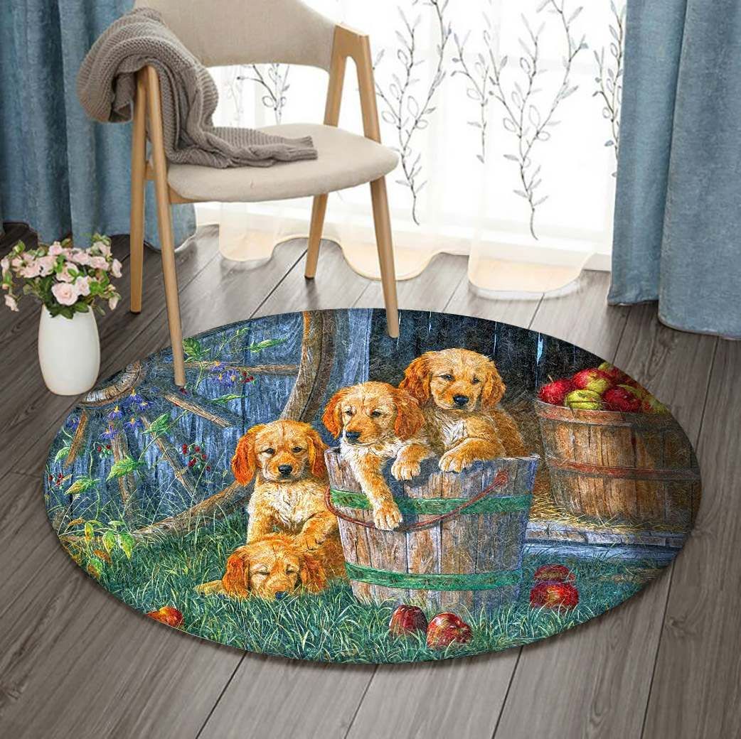 Golden Retriever Round Rug Carpet Bedroom Livingroom Home Decor