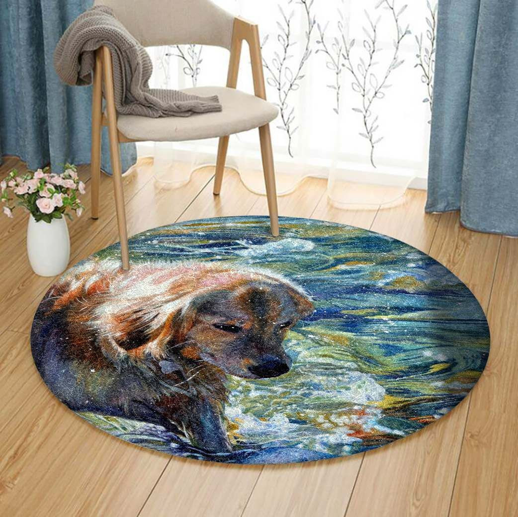 Golden Retriever Round Rug Carpet Bedroom Livingroom Home Decor