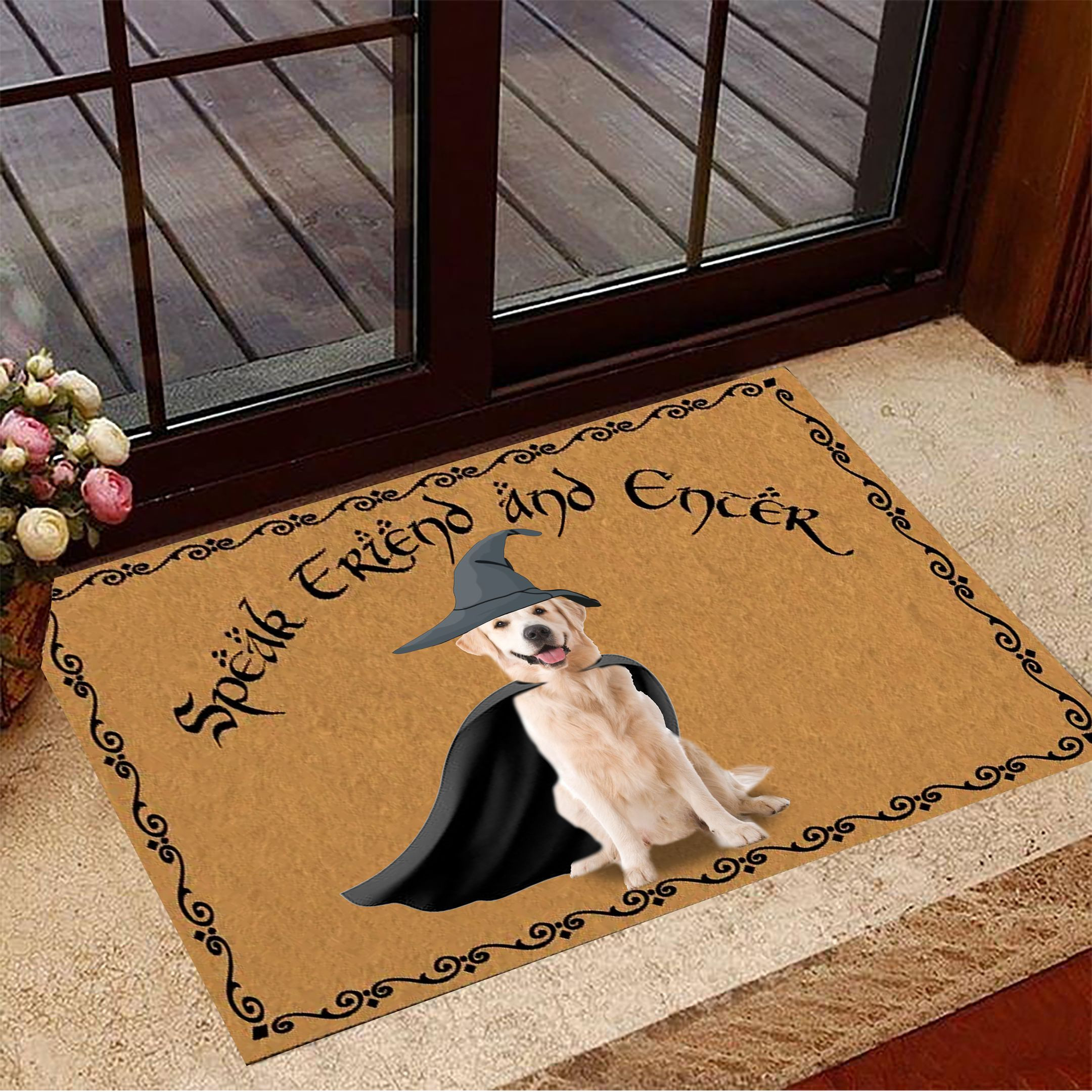 Golden Retriever Speak Friend And Enter Rubber Doormat Dog Gandalf LOTR Decor Gift For Fans