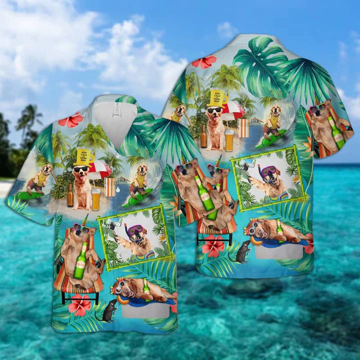Golden Retriever Surfing Hawaiian Shirt