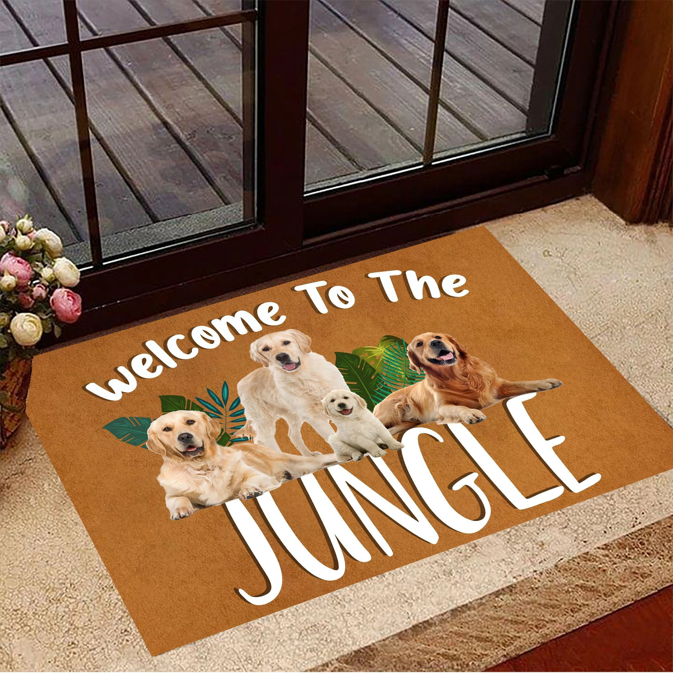 Golden Retriever Welcome To The Jungle Rubber Doormat Non-slip Mats Indoor Outdoor Funny Mat