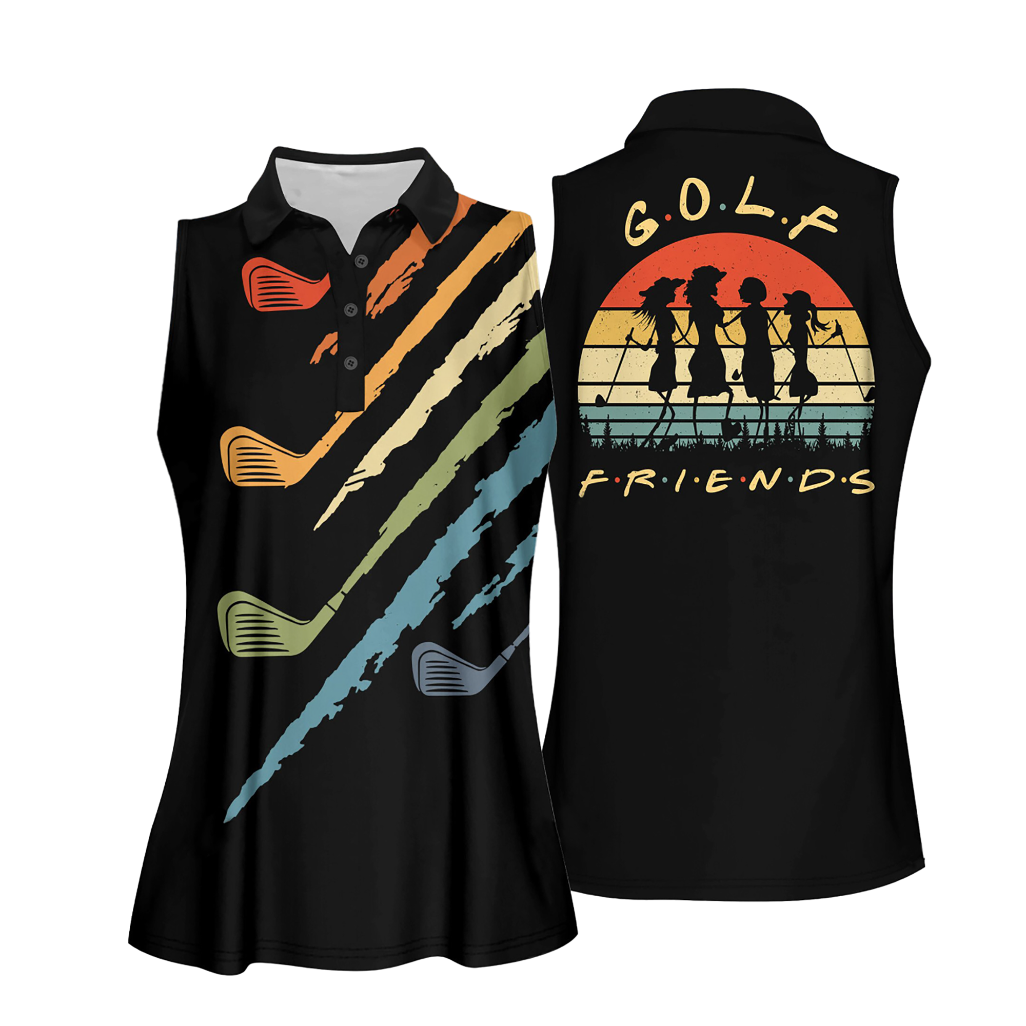Golf Friends Retro Style Golf Sleeveless Polo Shirt