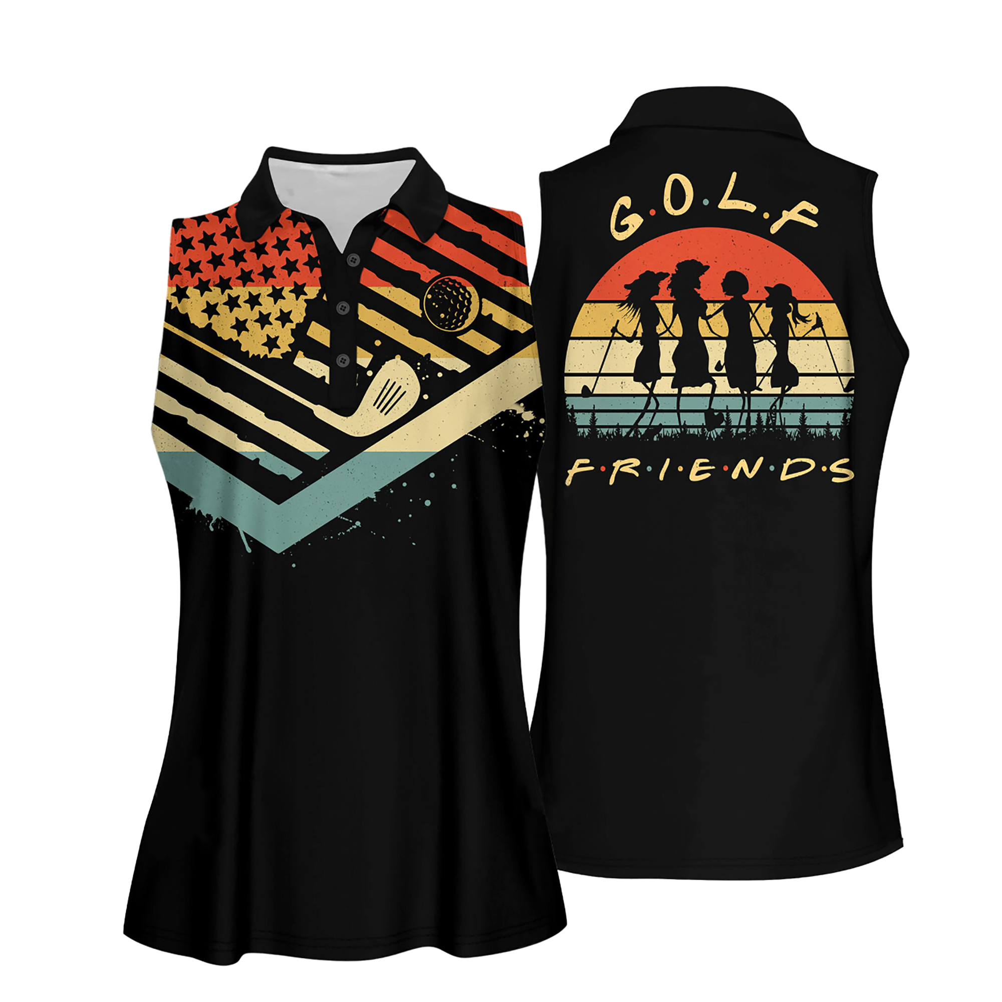 Golf Friends Retro Style Golf Sleeveless Polo Shirt