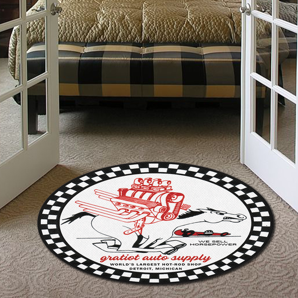 Gratiot Auto Supply Detriot Mi Vintage Hot Rat Rod Drag Racing Round Rug Carpet Bedroom Livingroom Home Decor - Image 3