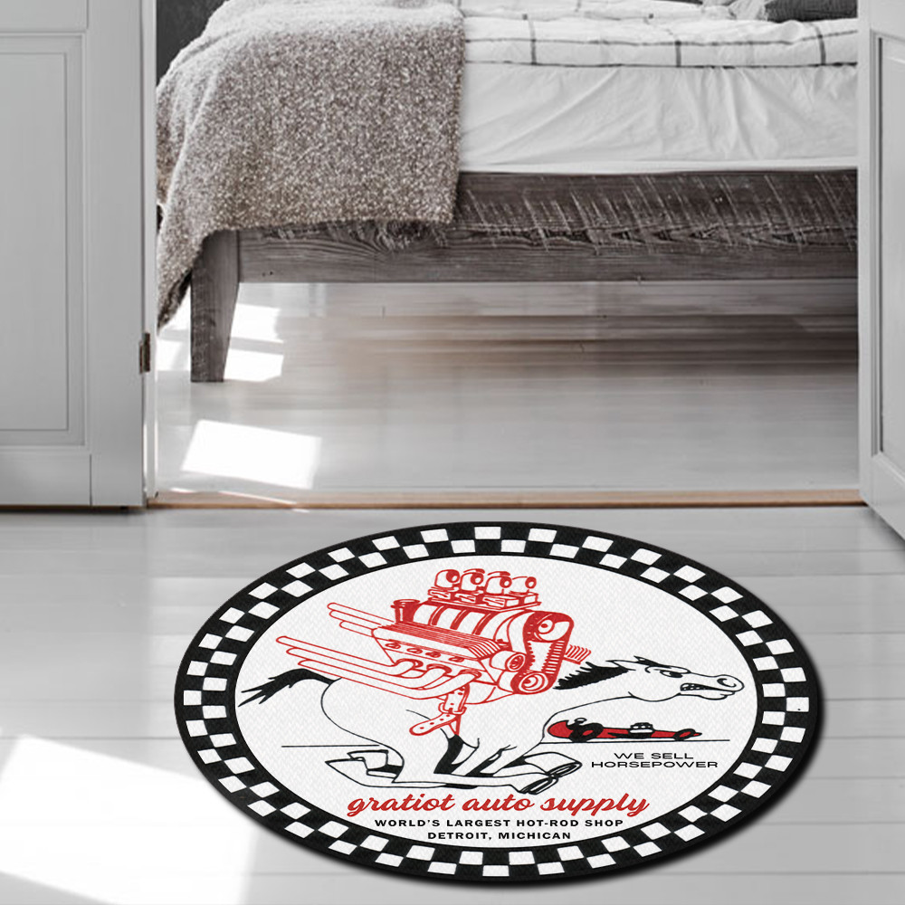 Gratiot Auto Supply Detriot Mi Vintage Hot Rat Rod Drag Racing Round Rug Carpet Bedroom Livingroom Home Decor