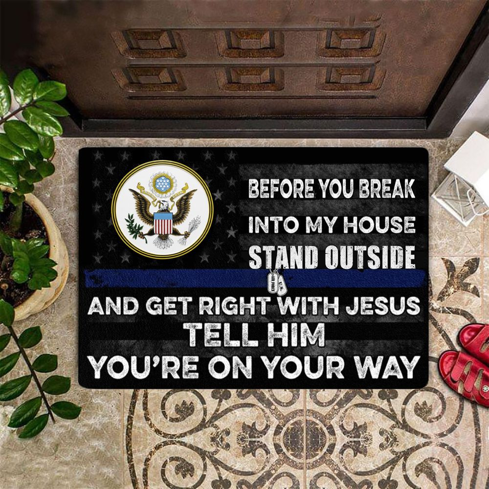 Great Seal Before You Break Into My House Rubber Doormat Cool Great Seal Of The U.S Logo Blue Line