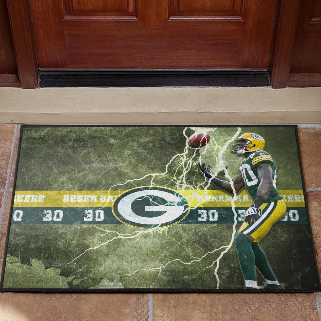 Green Bay American Football Packers Ahman Green 30 Lightning Rugby Ball Rubber Doormat Home Decor