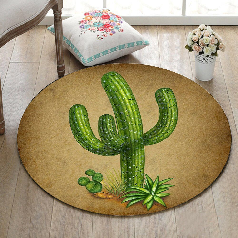 Green Cactus Round Rug Carpet Bedroom Livingroom Home Decor