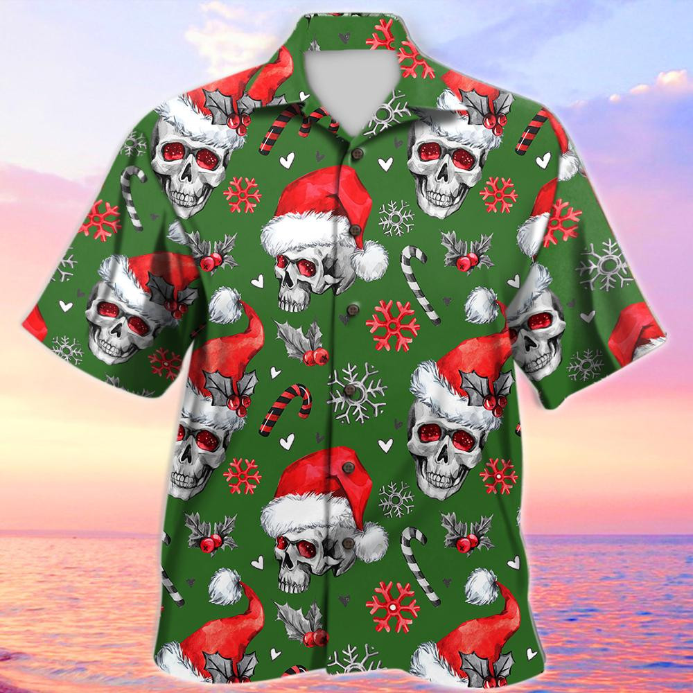 Green Christmas Skull Hawaiian Shirt