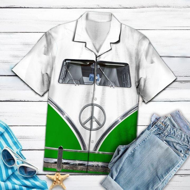 Green Hippie Bus Hawaiian Shirt