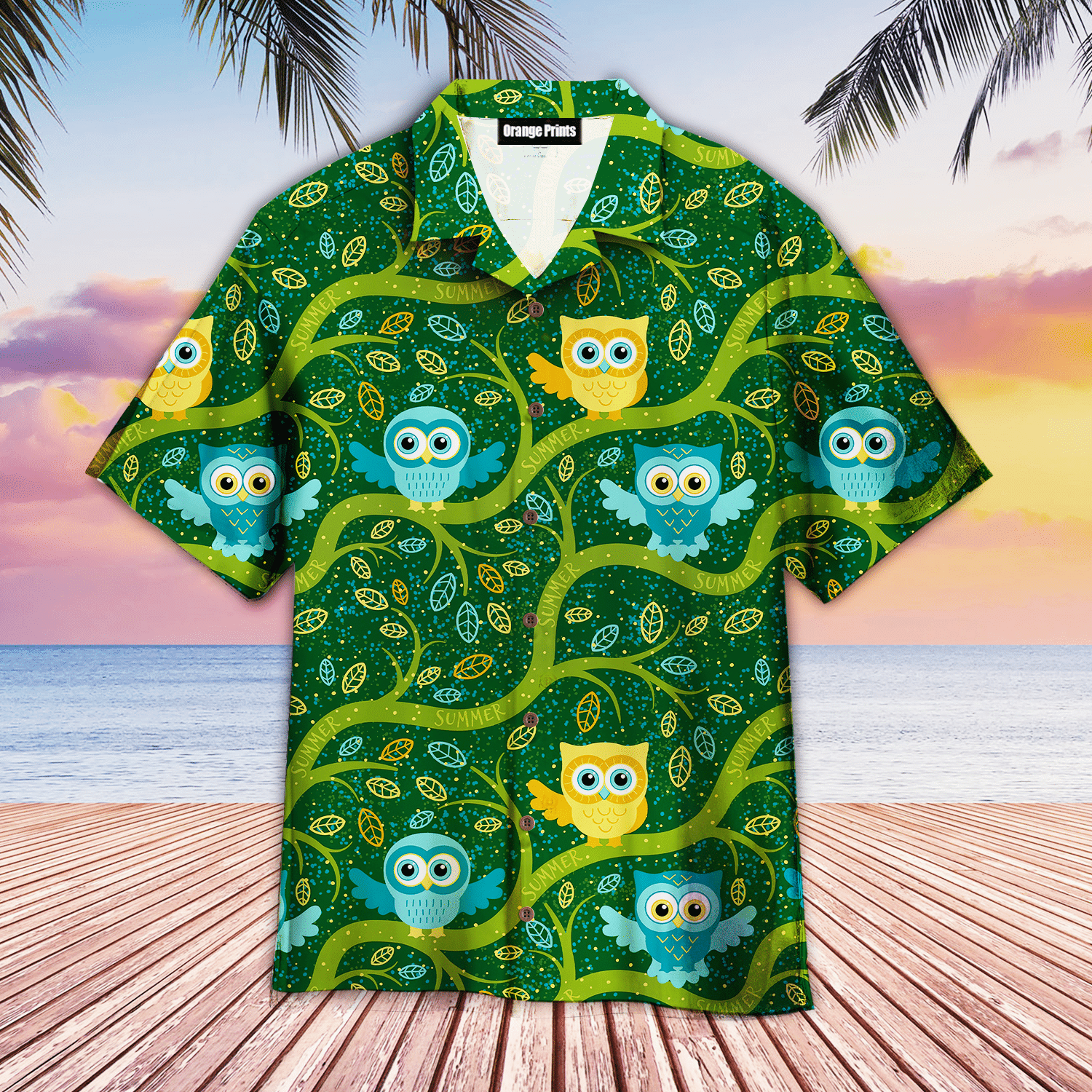 Green Owls Night Forest Hawaiian Shirt