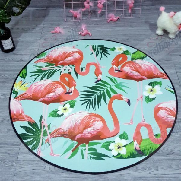 Green Round Flamingo Round Rug Carpet Bedroom Livingroom Home Decor