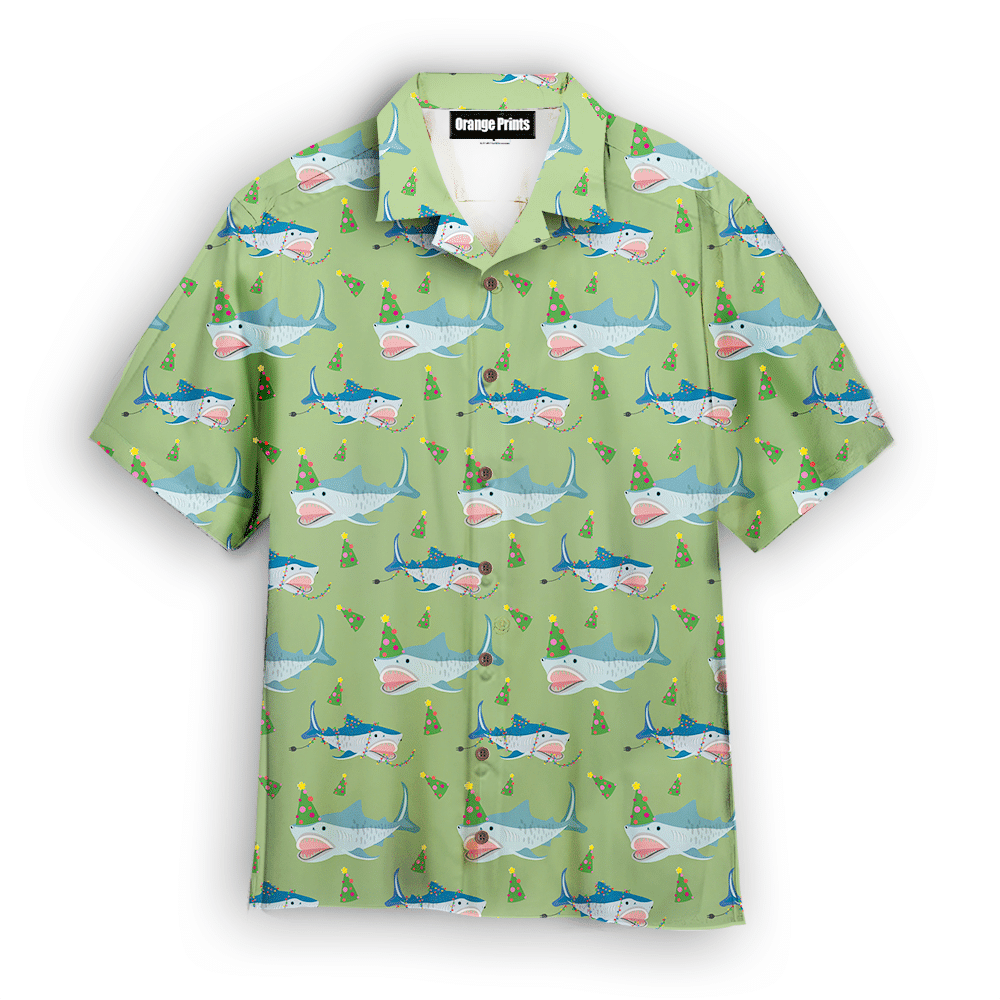 Green Shark Love Christmas In July Hawaiian Shirt