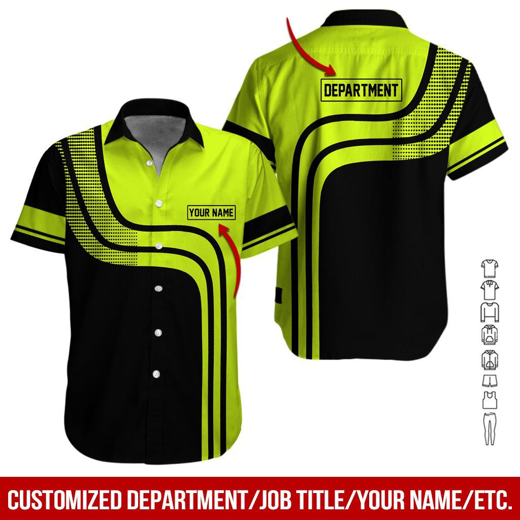 Green Workwear Style Personalized Hawaiian Shirt