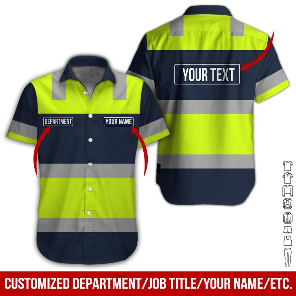 Green Workwear Style Personalized Hawaiian Shirt