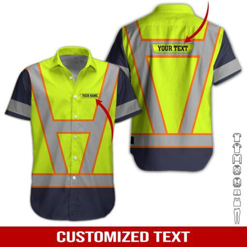 Green Workwear Style Personalized Hawaiian Shirt