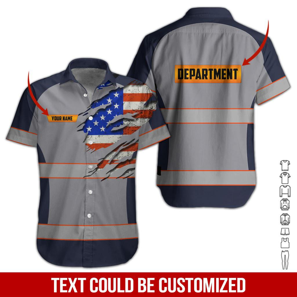Grey American Workwear Style Personalized Hawaiian Shirt