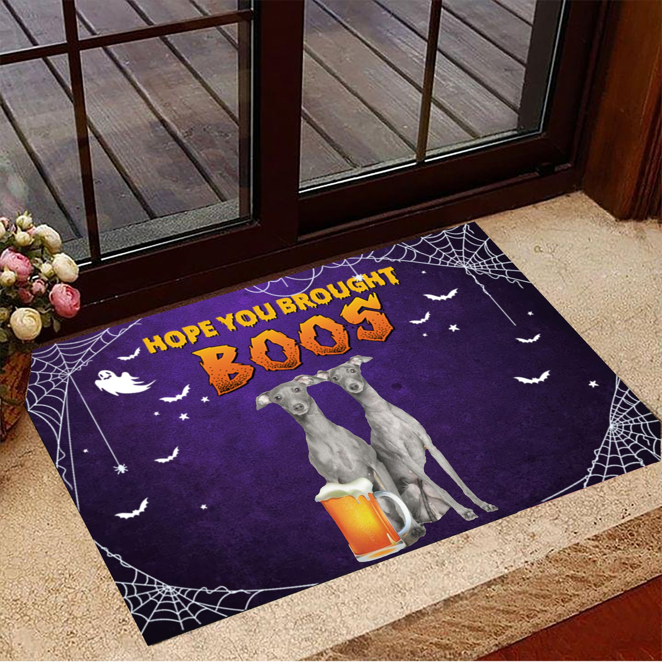 Greyhound Hope You Brought Boos Rubber Doormat Dog Welcome Mat Halloween Decor
