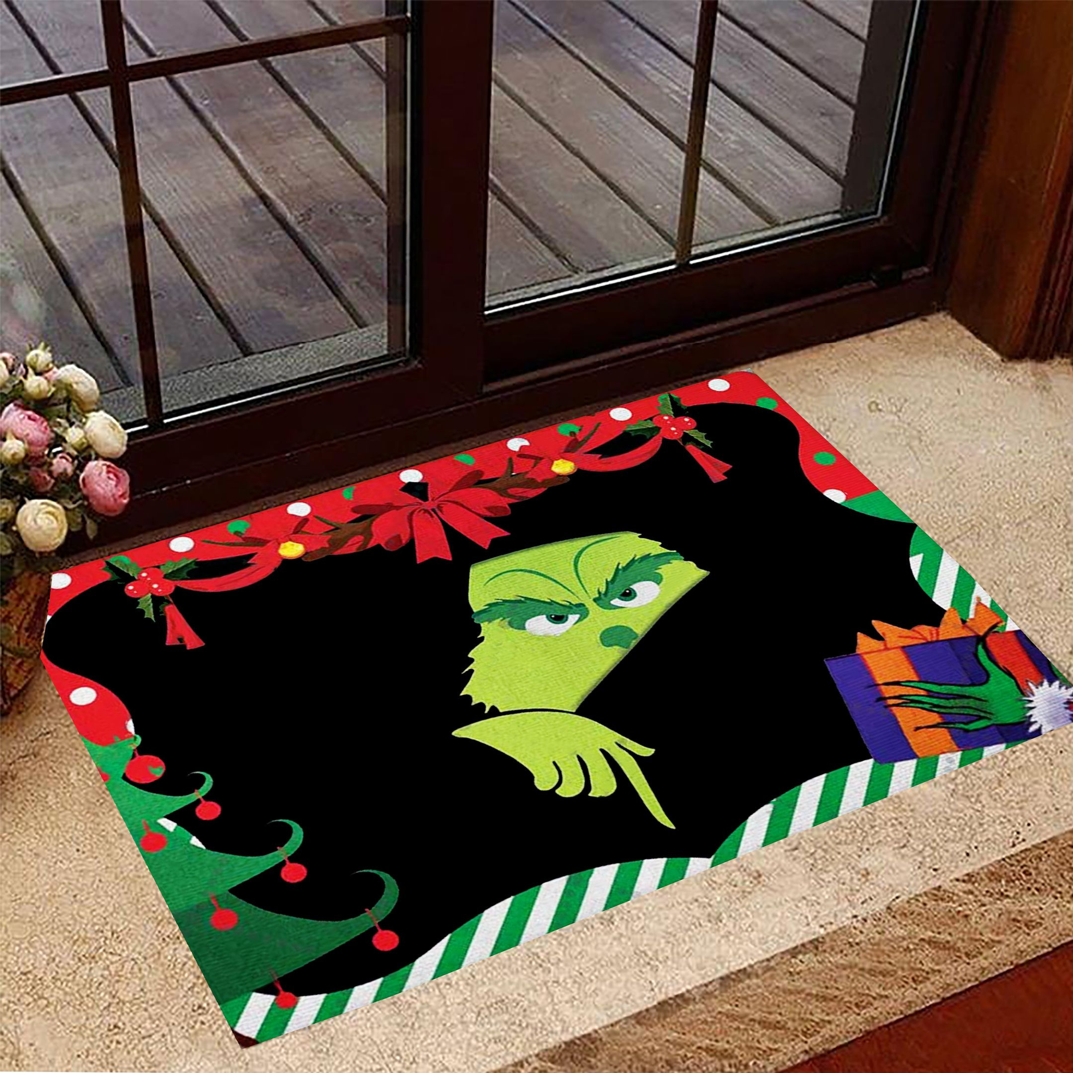 Grinch Rubber Doormat Happy Holidays Funny Christmas Rubber Doormat Indoor House Decorations