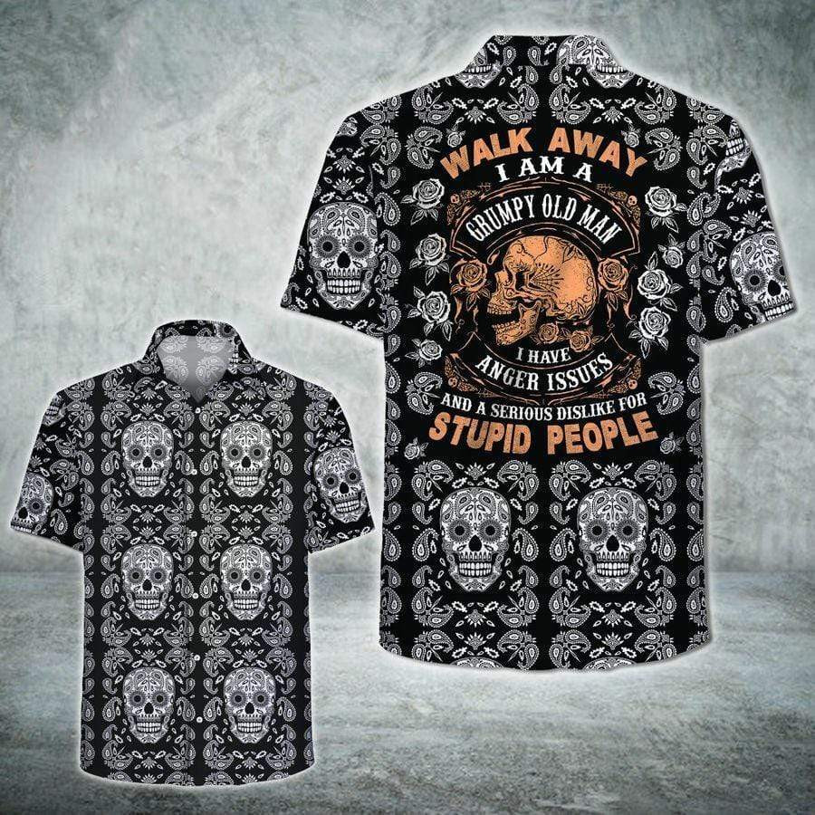Grumpy Old Man Skull Pattern Hawaiian Shirt