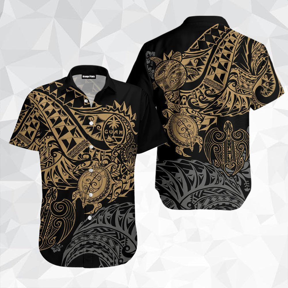Guam Polynesian Gold Turtle Flowing Gold Hawaiian Shirt