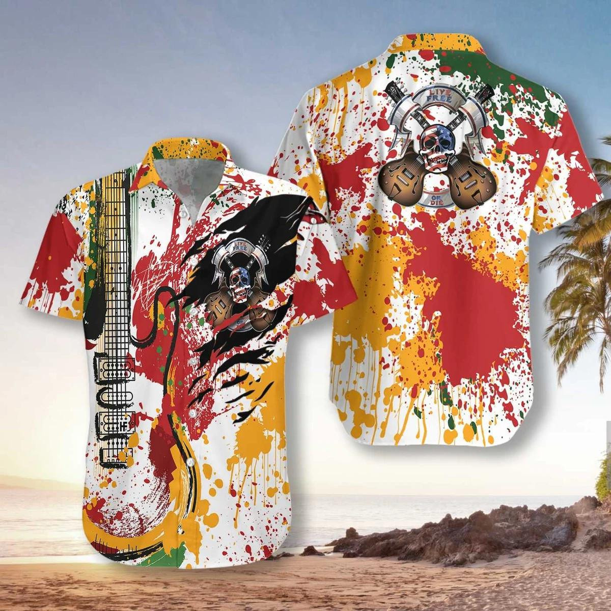 Guitar Live Free Or Die Unisex Hawaiian Shirt