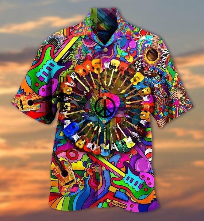 Guitar Love Peace Print Hawaiian Shirt