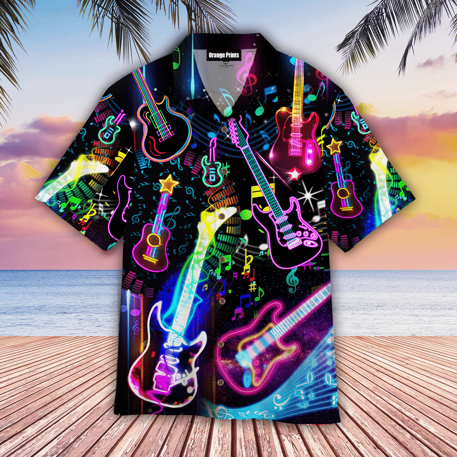 Guitar Neon Life With Music Hawaiian Shirt
