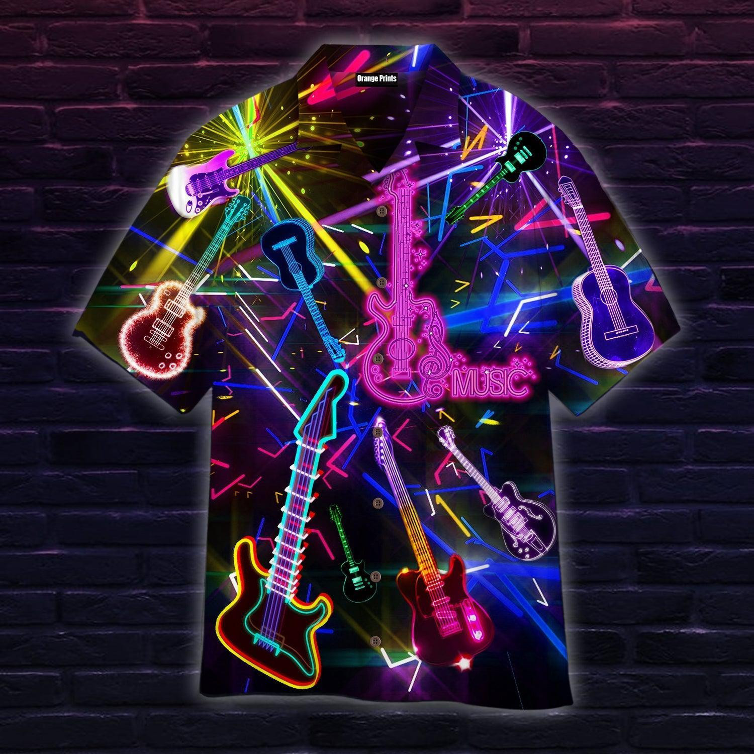 Guitar Neon Music Art Hawaiian Shirt