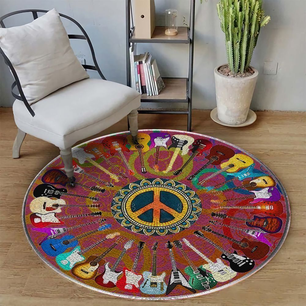 Guitar Peace Round Rug Carpet Bedroom Livingroom Home Decor