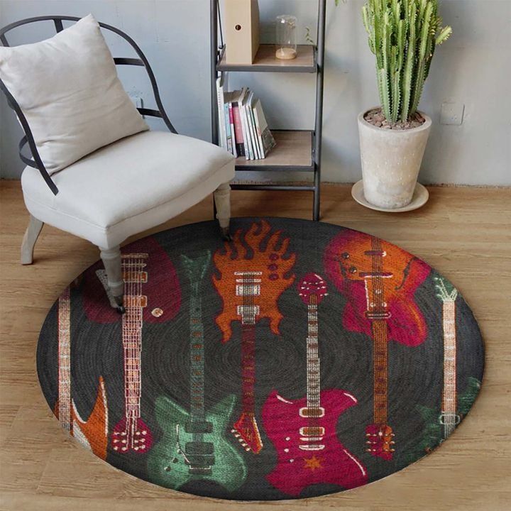 Guitar Rock N Roll Round Rug Carpet Bedroom Livingroom Home Decor