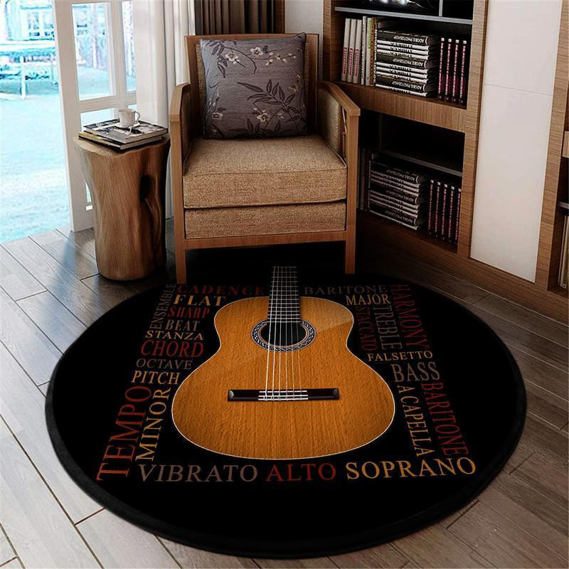 Guitar Wood Living Room Round Rug Carpet Bedroom Livingroom Home Decor