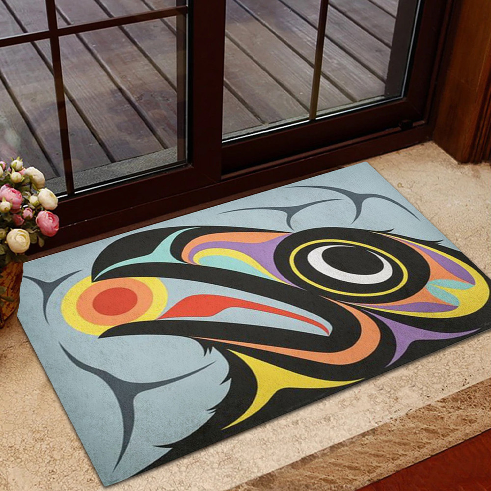 Haida Raven Rubber Doormat Northwest Coast Native Print Welcome Rubber Doormat Home Floor Decor