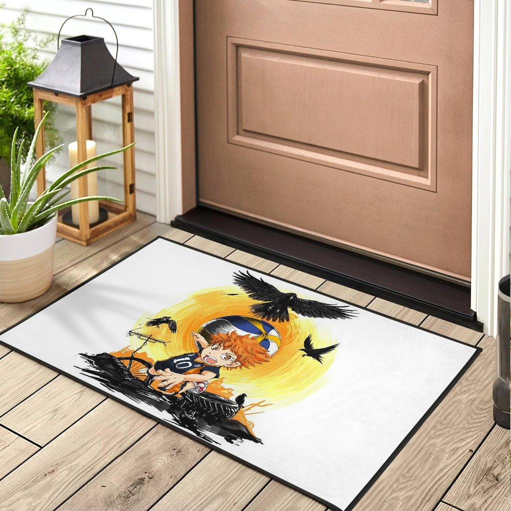 Haikyuu Anime Rubber Doormat - Chibi Shouyou Hinata 10 Playing Volleyball Black Ravens Rubber Doormat - Image 3