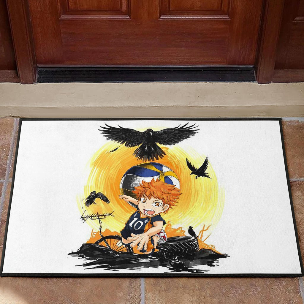 Haikyuu Anime Rubber Doormat - Chibi Shouyou Hinata 10 Playing Volleyball Black Ravens Rubber Doormat