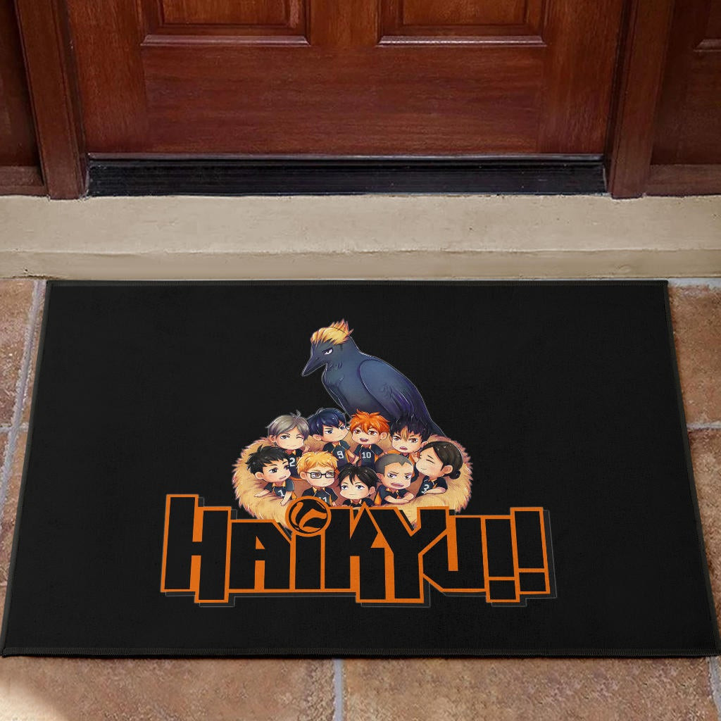 Haikyuu Anime Rubber Doormat - Haikyuu Chibi Volleyball Team Members In Raven Nest Rubber Doormat