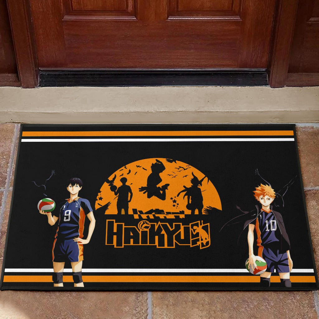 Haikyuu Anime Rubber Doormat - Hinata Shoyo And Kageyama Play Volleyball Silhouette Rubber Doormat